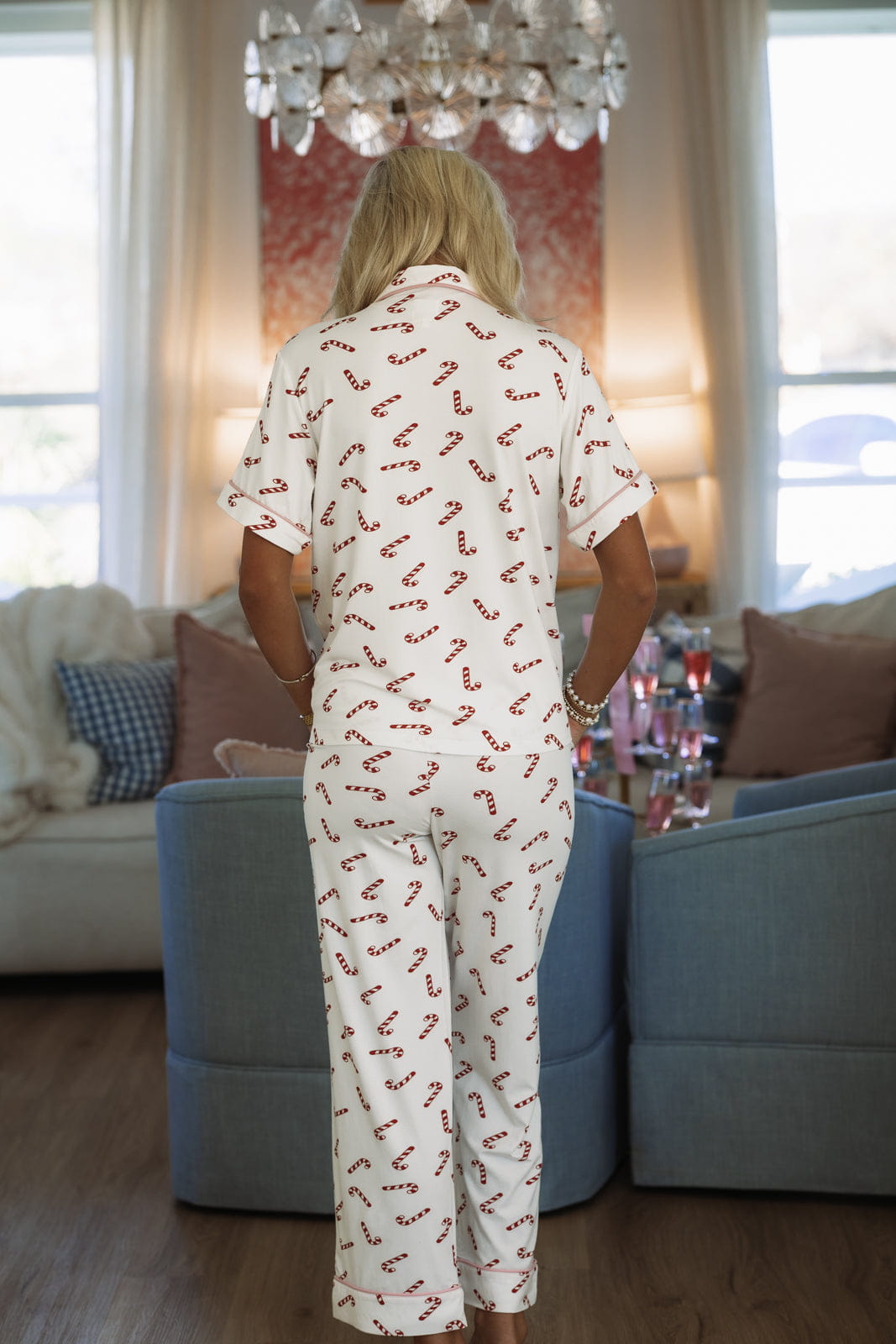 Candy Cane Nights Button Down Pajama Top - White and Red